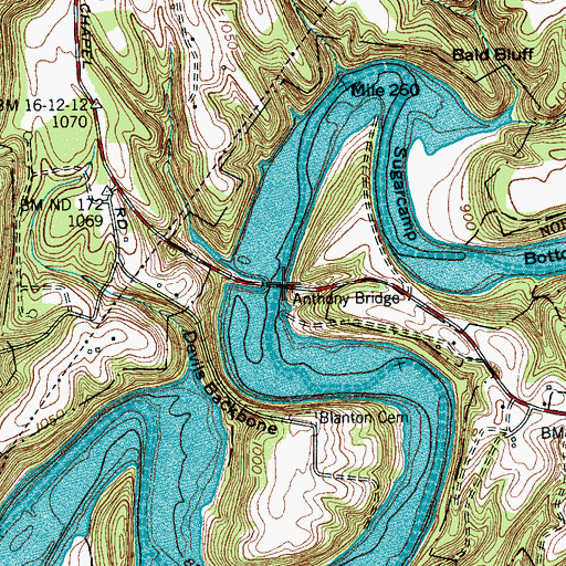 Topographic Map of Anthony Bridge, TN
