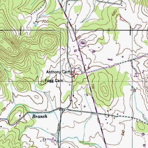 Topographic Map of Anthony Cemetery, TN