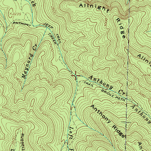 Topographic Map of Anthony Creek, TN