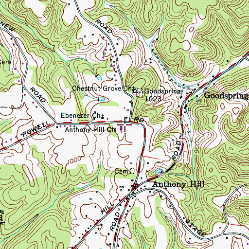 Topographic Map of Anthony Hill Church, TN