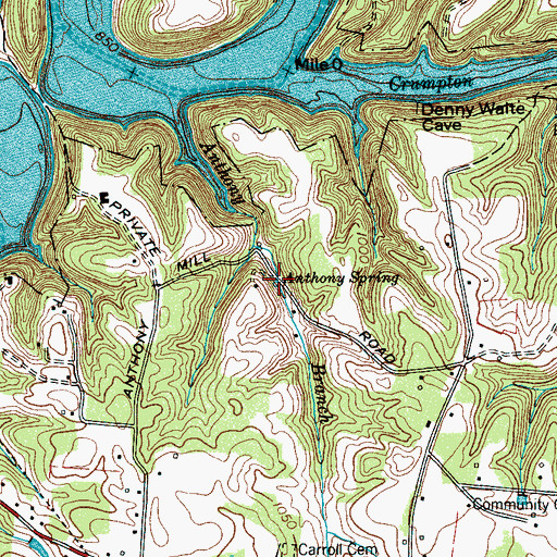 Topographic Map of Anthony Spring, TN