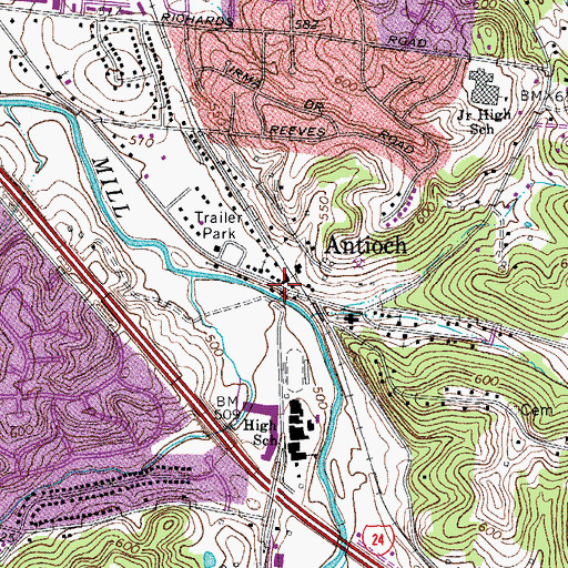 Topographic Map of Antioch, TN