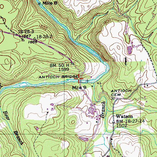 Topographic Map of Antioch Bridge, TN
