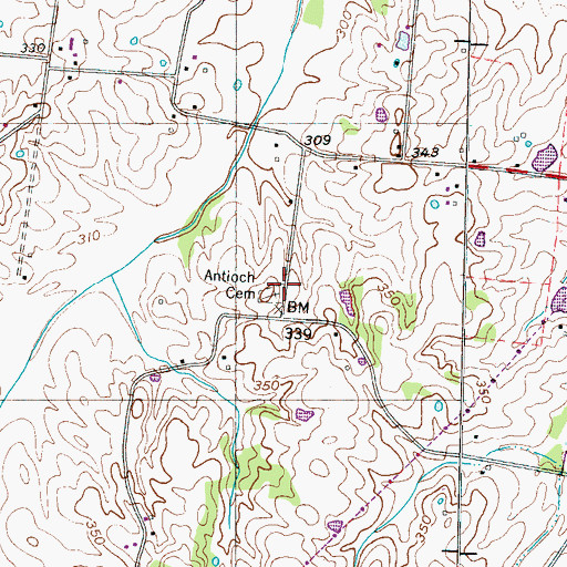 Topographic Map of Antioch Cemetery, TN