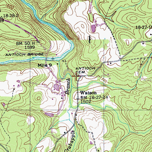 Topographic Map of Antioch Cemetery, TN