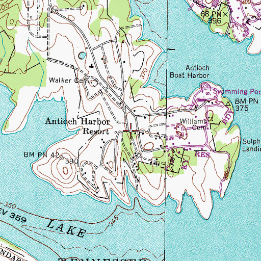 Topographic Map of Antioch Harbor Resort, TN
