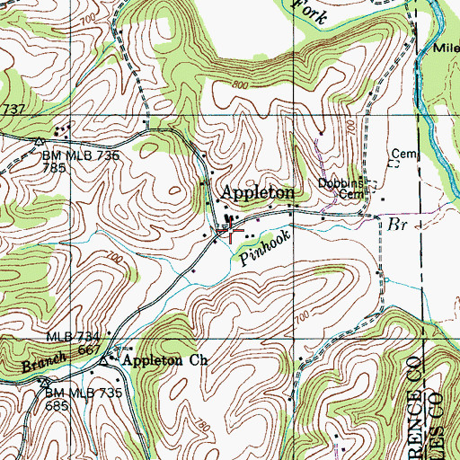 Topographic Map of Appleton, TN