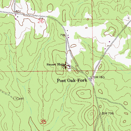 Topographic Map of Sweet Home Church, AL