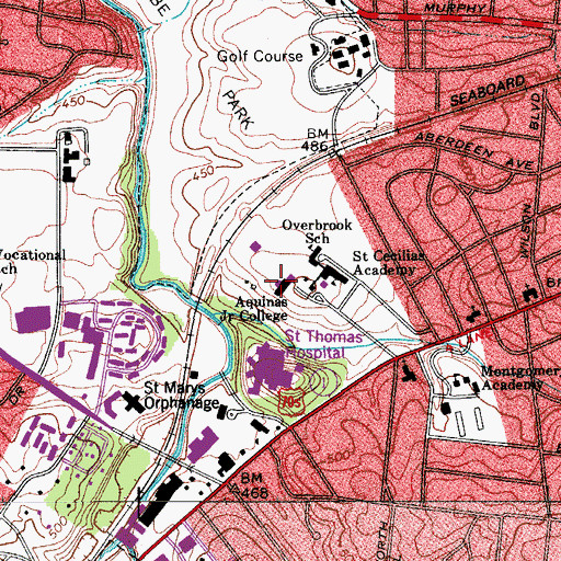 Topographic Map of Aquinas Junior College, TN