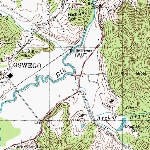 Topographic Map of Archer Branch, TN