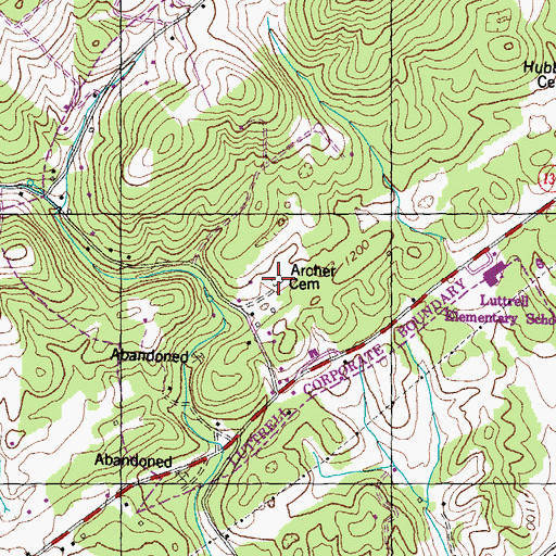 Topographic Map of Archer Cemetery, TN