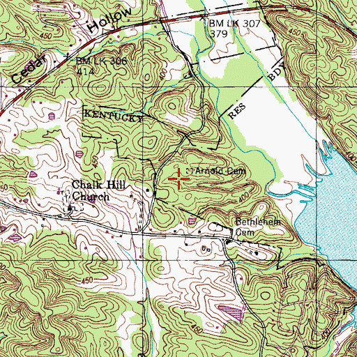 Topographic Map of Arhold Cemetery, TN