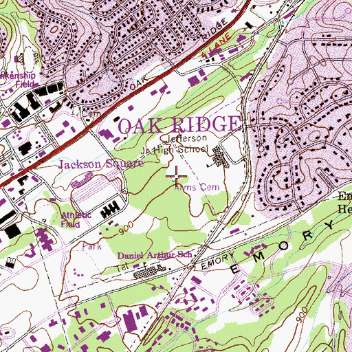 Topographic Map of Arms Cemetery, TN