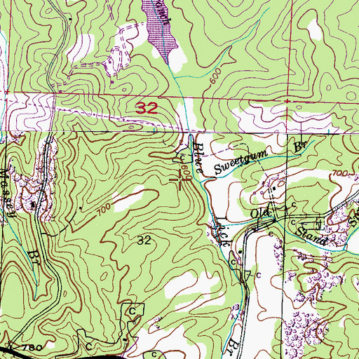 Topographic Map of Sweetgum Branch, AL