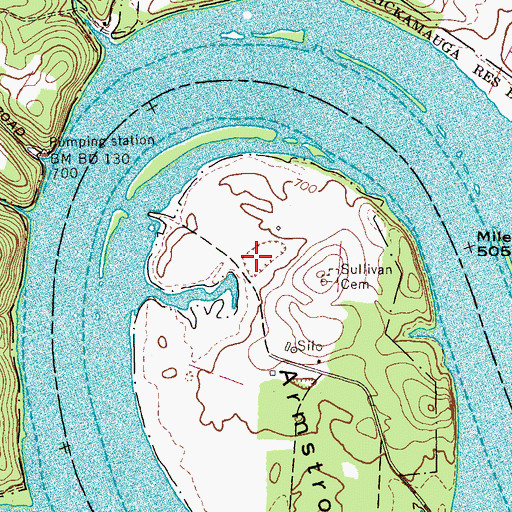 Topographic Map of Armstrong Bend, TN
