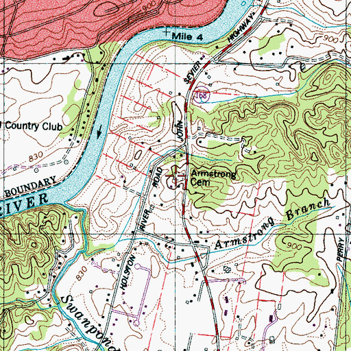 Topographic Map of Armstrong Cemetery, TN