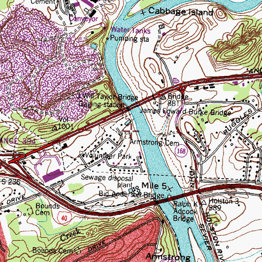 Topographic Map of Armstrong Cemetery, TN