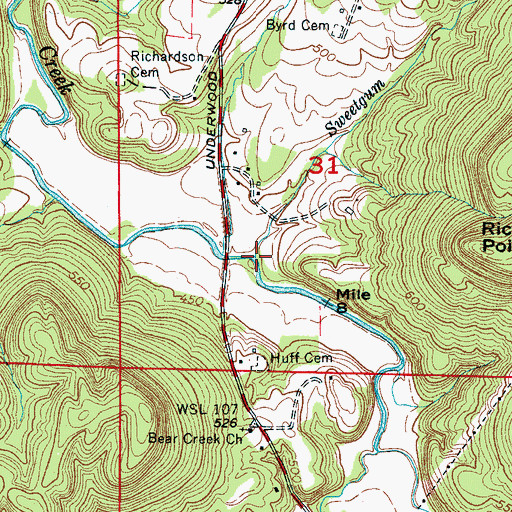 Topographic Map of Sweetgum Branch, AL