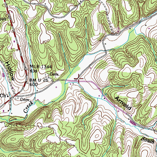 Topographic Map of Arnold Hollow, TN