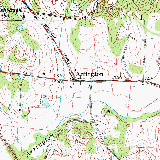 Topographic Map of Arrington, TN
