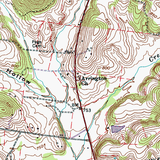 Topographic Map of Arrington Church, TN
