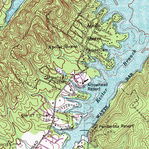 Topographic Map of Arrowhead Resort, TN