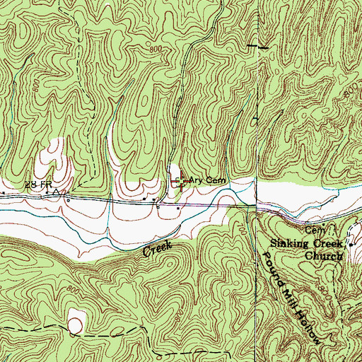 Topographic Map of Ary Cemetery, TN