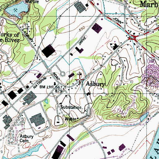 Topographic Map of Asbury, TN