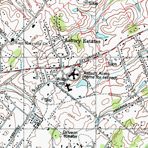 Topographic Map of Asbury Acres, TN