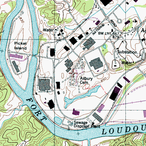 Topographic Map of Asbury Cemetery, TN