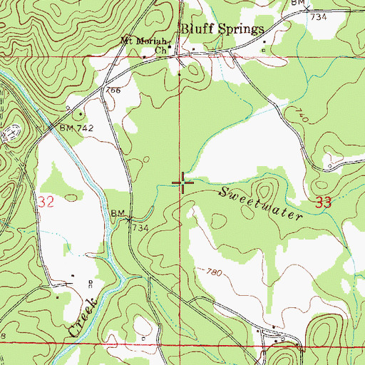 Topographic Map of Sweetwater Creek, AL