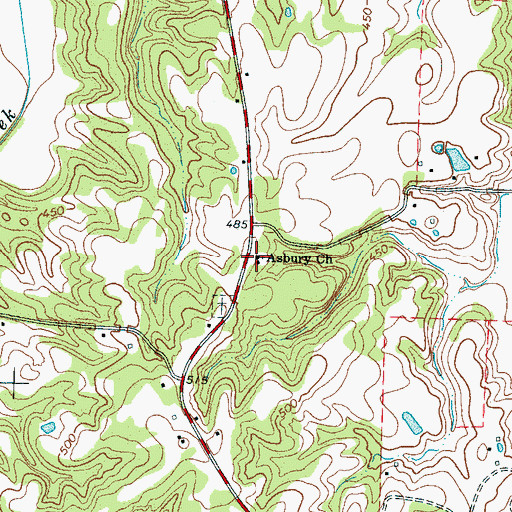 Topographic Map of Asbury Church, TN