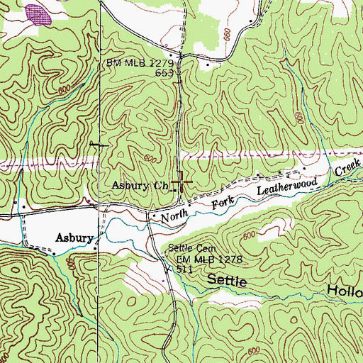 Topographic Map of Asbury Church, TN