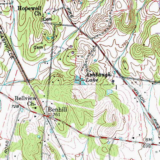 Topographic Map of Ashbaugh Lake, TN