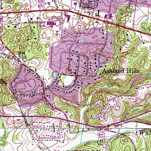 Topographic Map of Ashland Hills, TN