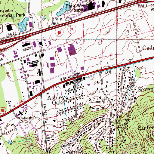 Topographic Map of Ashley Oaks, TN