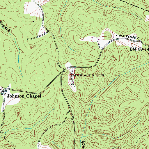 Topographic Map of Ashworth Cemetery, TN