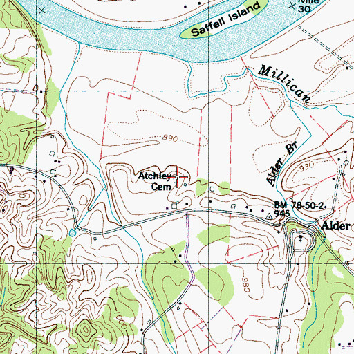 Topographic Map of Atchley Cemetery, TN
