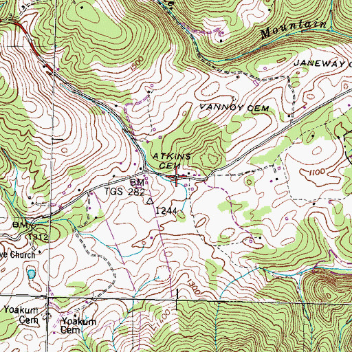 Topographic Map of Atkins Cemetery, TN