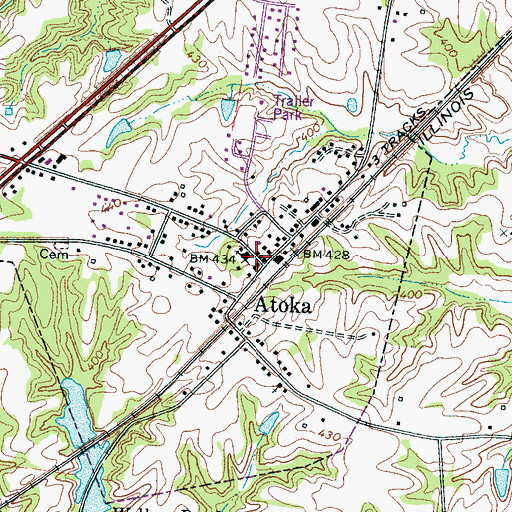 Topographic Map of Atoka, TN
