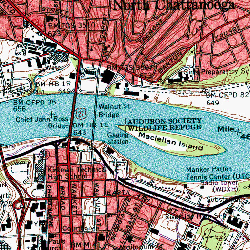 Topographic Map of Audubon Society Wildlife Refuge, TN