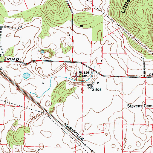 Topographic Map of Austell Cemetery, TN