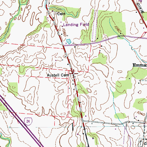 Topographic Map of Austell Cemetery, TN