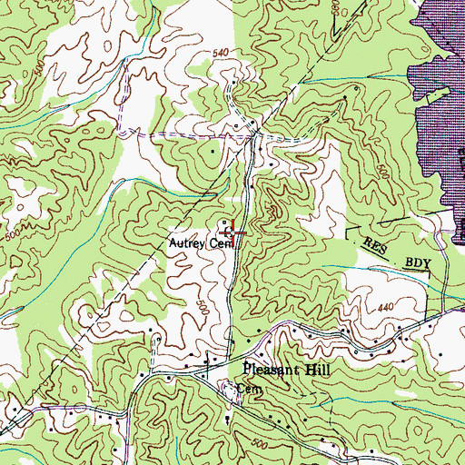 Topographic Map of Autrey Cemetery, TN