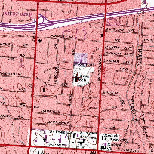 Topographic Map of Avon School, TN