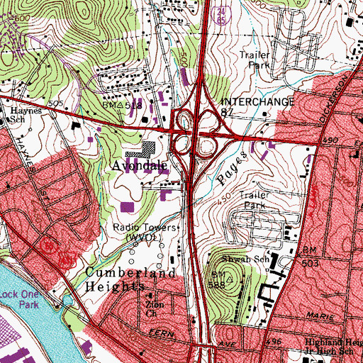Topographic Map of Avondale, TN