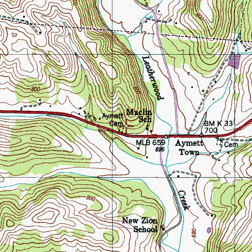 Topographic Map of Aymett Cemetery, TN