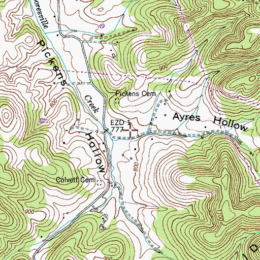 Topographic Map of Ayres Hollow, TN