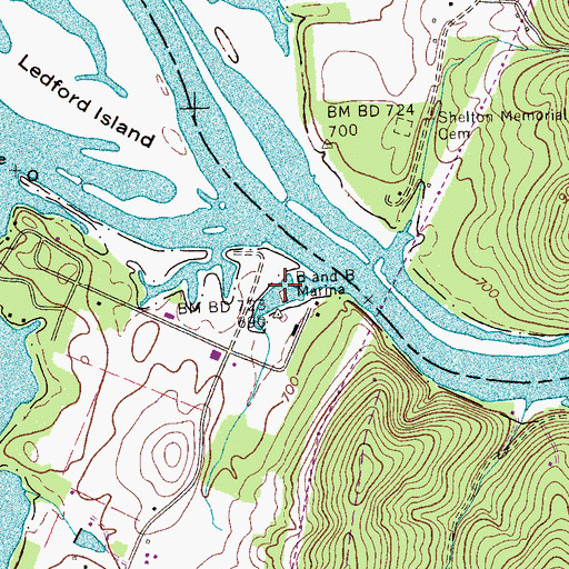 Topographic Map of B and B Marina, TN