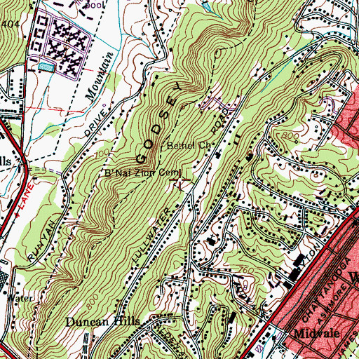 Topographic Map of B'Nai Zion Cemetery, TN